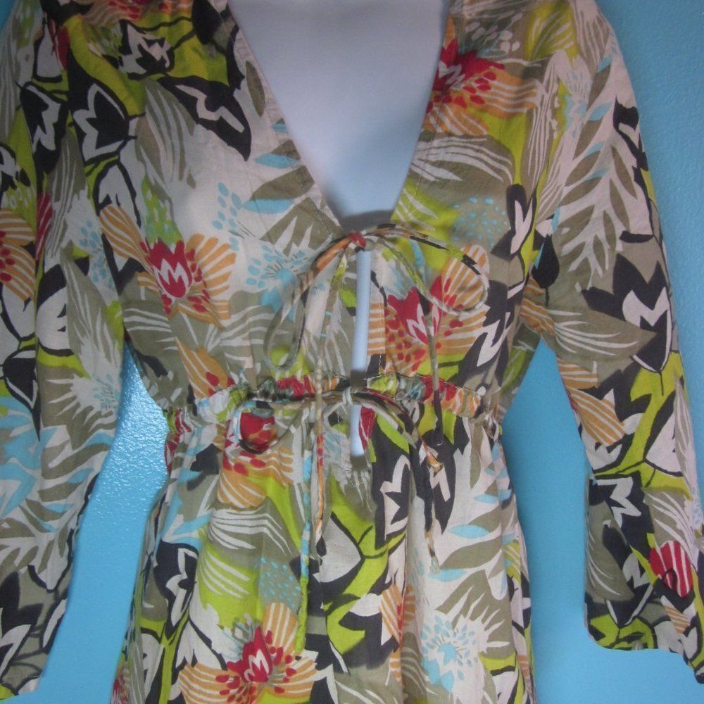 CZ Cotton Cover Up Dress Women Size M Floral Lightweight Summer Beach Pool Dress - Picture 8 of 11